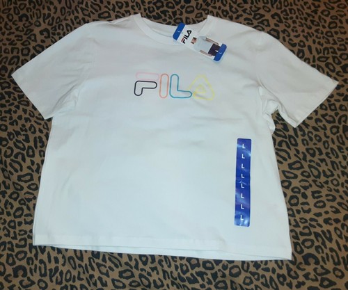 NEW FILA White T Shirt L Pink Blue | eBay