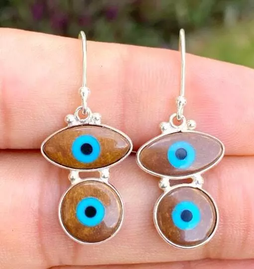 7.00cts Blue Evil Eye Talismans 925 Sterling Silver Dangle