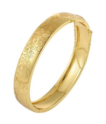 18K Gold Engraved Bangle   Handmade Vintage Design Jewellery Gift for Her