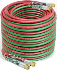 100 Feet 1/4" Oxy Acetylene Welding Hose with 9/16"-18 B Fittings - Grade R Twin