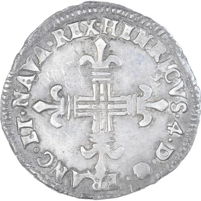 Monnaie, France, Henri IV, 1/4 d'écu de Navarre, 1600, Saint-Palais, TTB+ - Photo 1/2