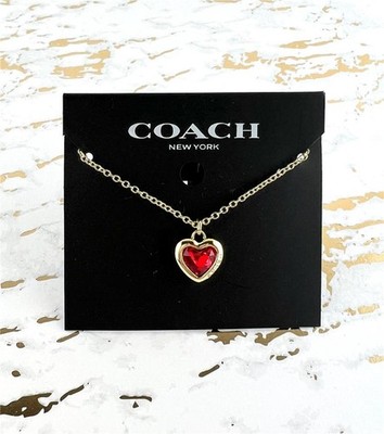 New Coach Red Heart Pendant Gold Necklace
