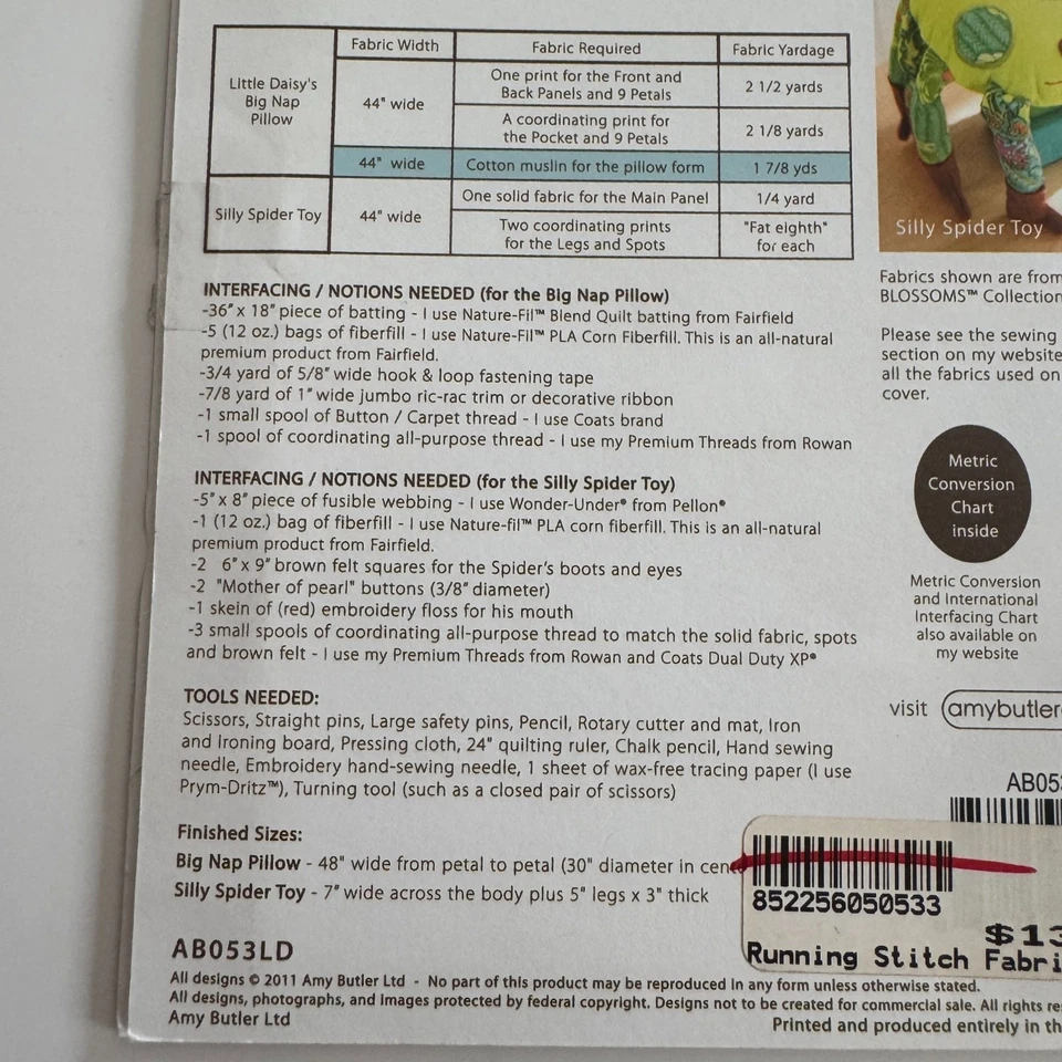 Amy Butler Sewing Pattern Little Daisys Big Nap Pillow Silly Spider Toy Toddler - Image 4 of 4