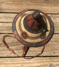 African Fulani hand made hat leather and straw