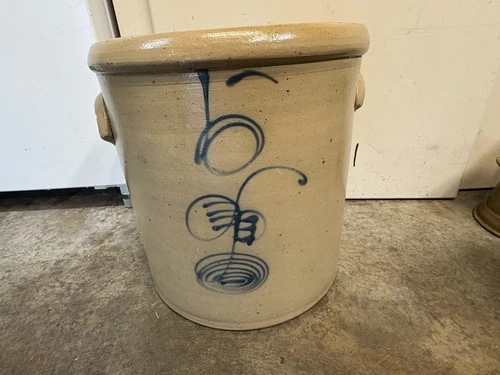 C1880 REDWING 5 GALLON COBALT BLUE BEE STING SALT GLAZE STONEWARE CROCK
