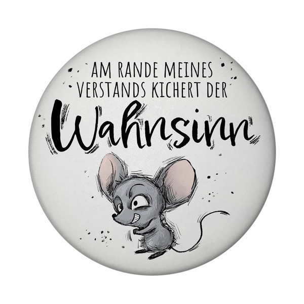 Maus Magnet Rund Mit FlaschenöFfner Rund Mit Spruch Wahnsinn Kichert Am Rand-image