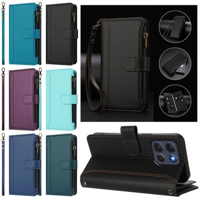 Brieftasche Leder Handy Hülle Reißverschluss Cover für Motorola Moto G06 G86 G17 G37 G47 G57