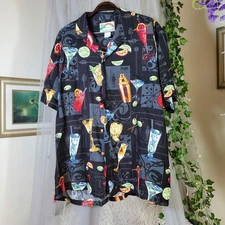 Paradise Found Shirt Mens Size L Black Orbit Cocktail Lounge Button Up Vintage 