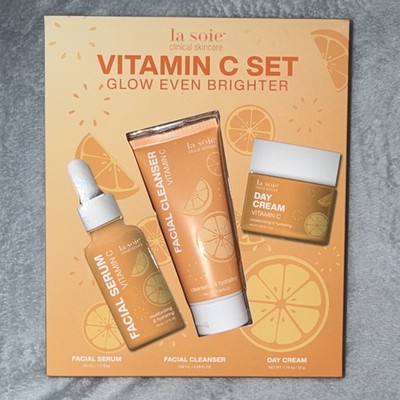 La Soie Clinical Skincare Vitamin C Set Face Cleanser Serum Day Cream 3.38oz