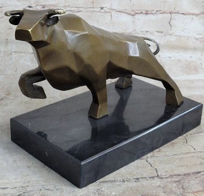 Stock Market Bull Bust - Wall Street Real Bronze Statue Figurine 12'' Length DEAL