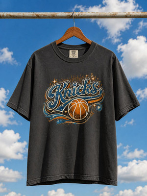 Knicks Y2Y style Basketball T-Shirt, Vintage Sports Logo, Orange Blue FREESHIP