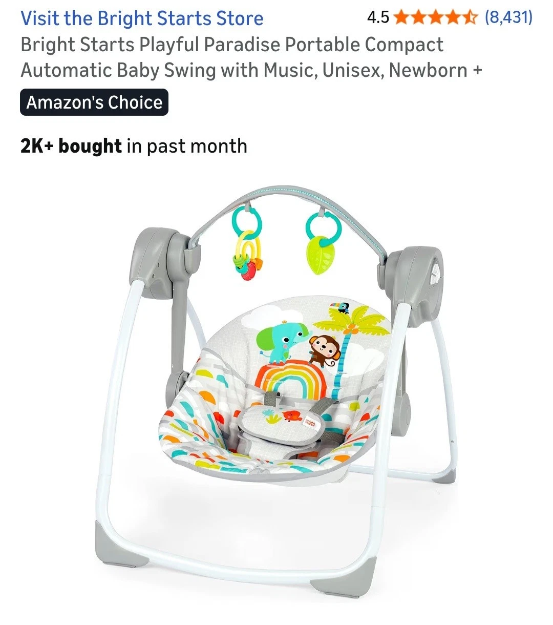 Portable Compact Automatic Baby Swing with Music Playful Paradise/Music/Newborn+