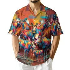 Colorful Moose Hawaiian Shirt | Vibrant Animal Print Aloha Shirt Unisex