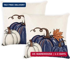 Fall Blue Pumpkin Pillow Covers 18x18 Inch Set of 2 Autumn Pumpkins Throw Pillow