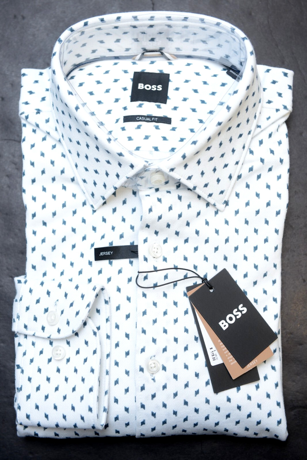 Hugo Boss Men HAL Kent Casual Fit Pastel White Jersey Cotton Dress Shirt 39 15.5