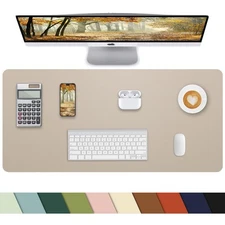 31.5x15.7 inch Apricot Small Desk Mat Leather Desk Pad Protector Non-Slip