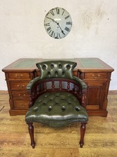 Pedestal Desk & Green Leather Captain’s Chair Partners Style Desk