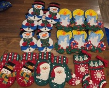 Huge Felt And Sequin Christmas Ornament Lot Bucilla  Handmade Hand Stitched