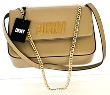 DKNY Tan Leather Shoulder Bag with Gold Chain Strap