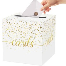 White Card Box Gold Foil Polka Dots Gift Holder Wedding Graduation Party Decor