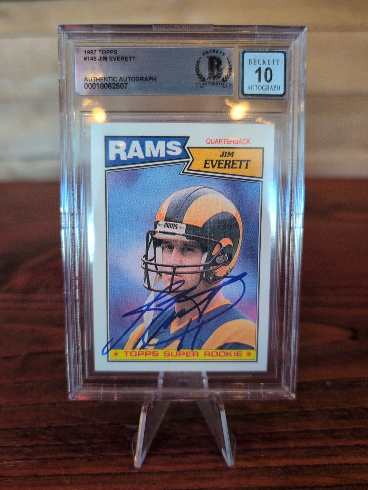 Jim Everett Signed 1987 Topps Football #145 Los Angeles Rams BGS BAS AUTO