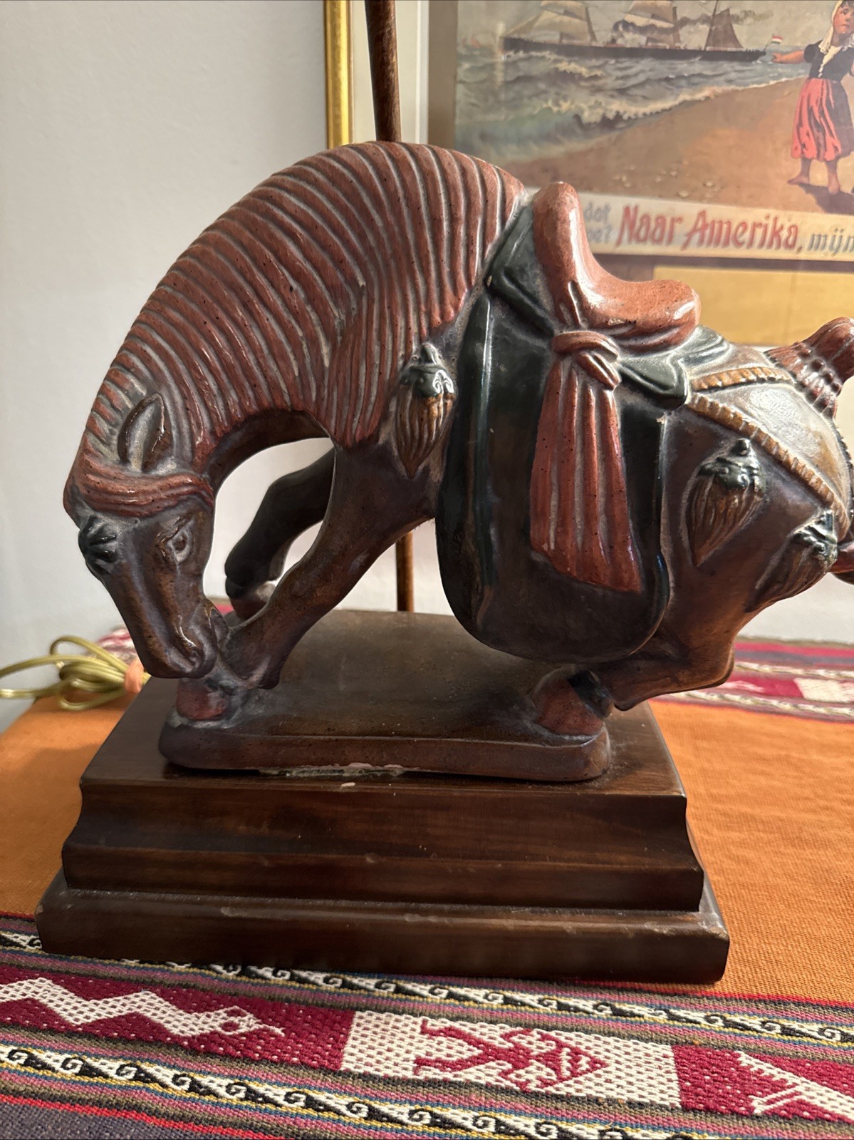 Vintage Fredrick Cooper Asian War Horse Table Lamp 26” Tall