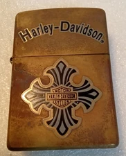 Vintage Harley Davidson Zippo Lighter. Year 2000. Brass. Used.