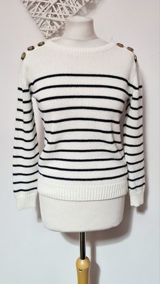 Primark Damen-Strickpullover weiß schwarz gestreift Größe 8 Langarm sehr guter Zustand