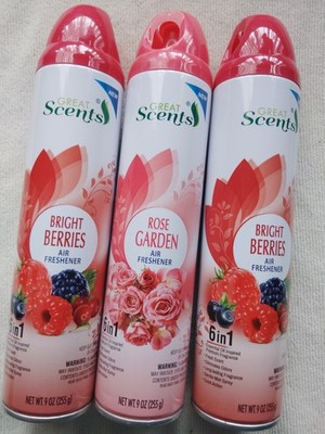 Great Scents Air Freshener Aerosol Spray Bright Berries Rose Garden 9oz 3 Pack
