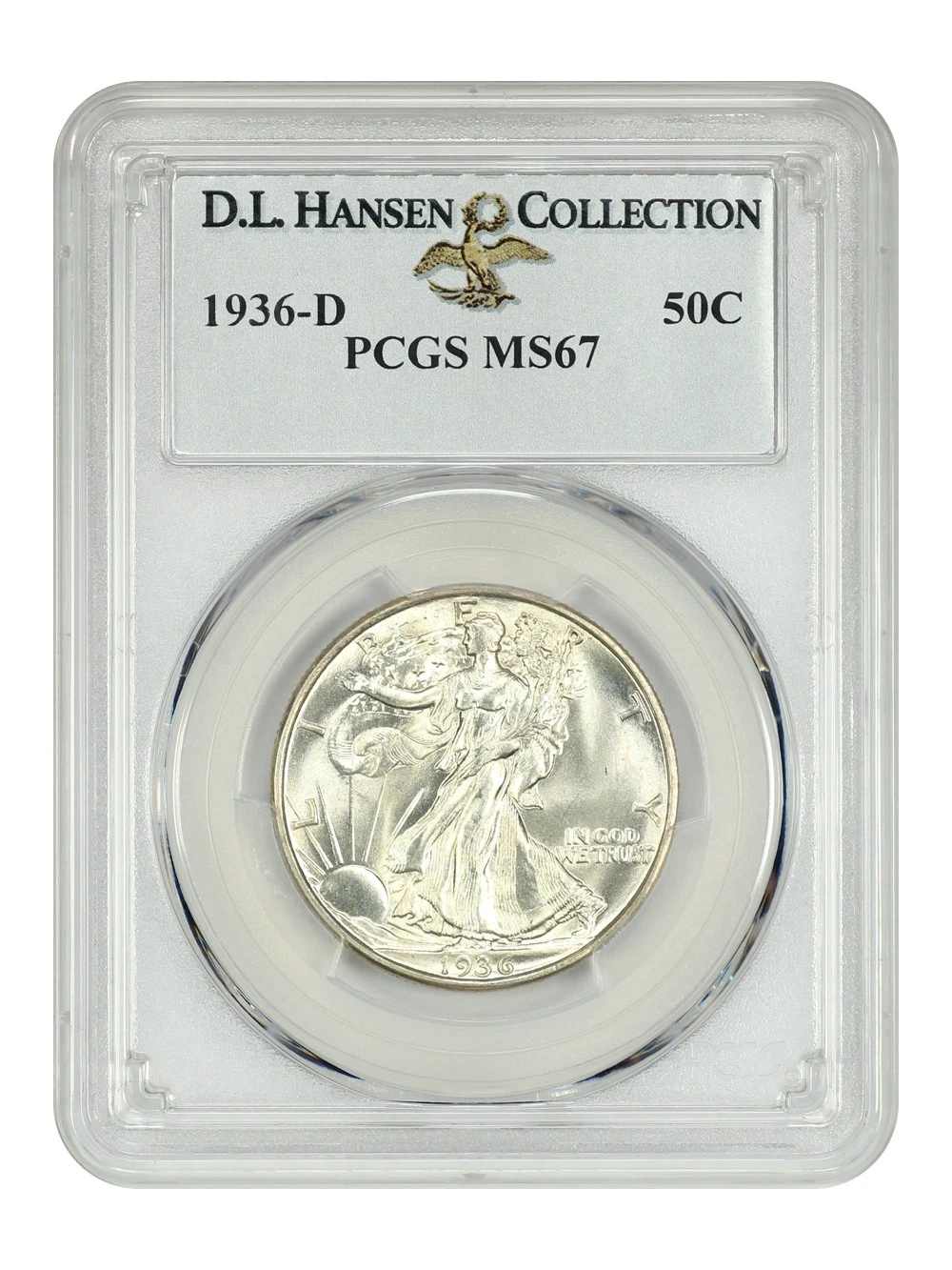 1936-D 50C PCGS MS67 ex: D.L. Hansen - Walking Liberty Half Dollar