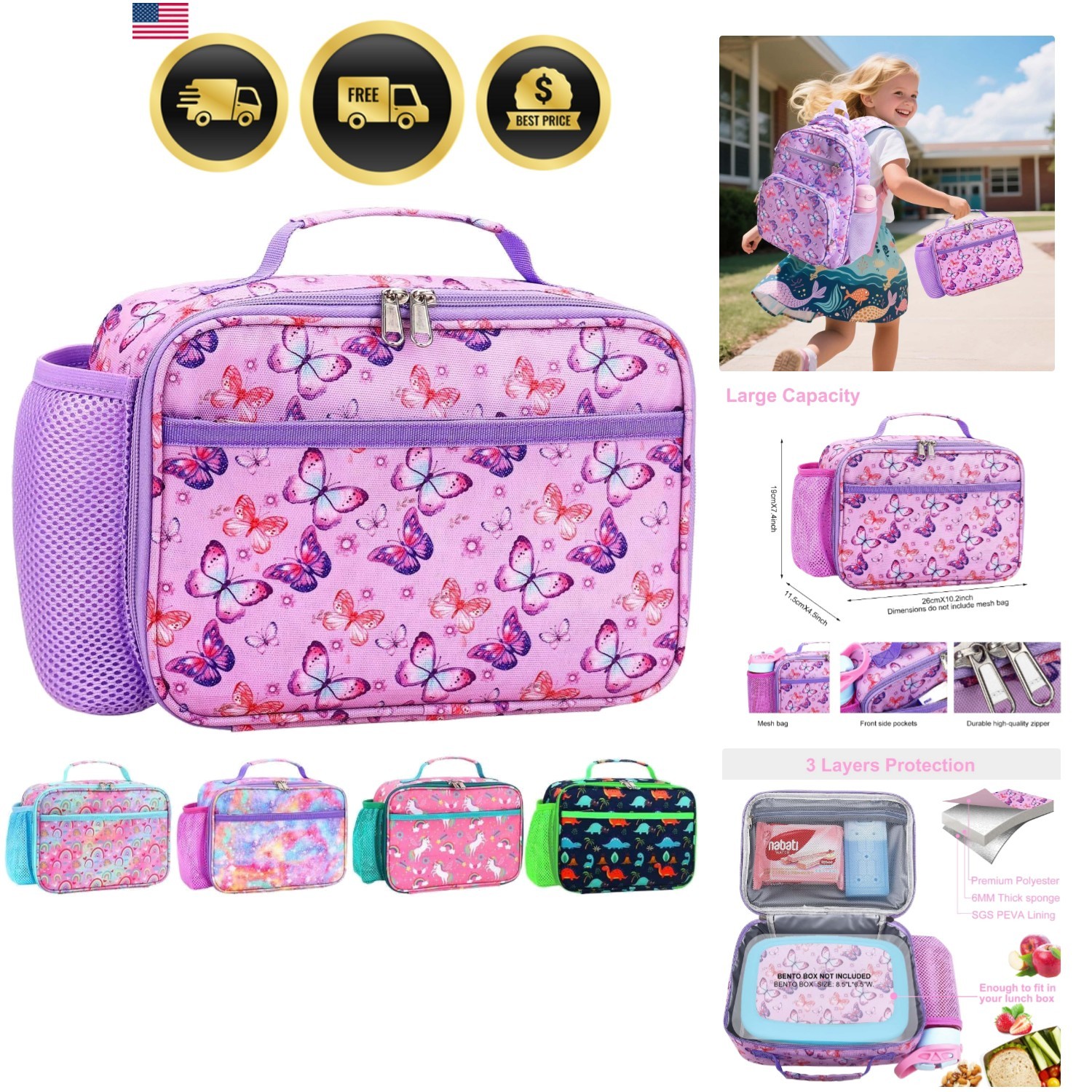 For Boys Girls,washable Lunch Bag And Re...