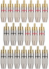 20Pack RCA Male Plug Solder, Gold Audio Video Cable Adapter Connector for Spe...