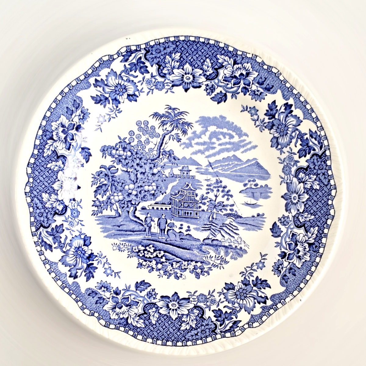 Vintage Woods Burslem Plate Seaforth Blue White TRANSFERWARE 10