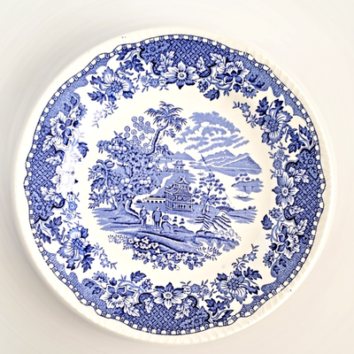 Vintage Woods Burslem Plate Seaforth Blue White TRANSFERWARE 10
