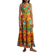 Vince Camuto Women Floral Viscose Sleeveless Tiered V-Neck Maxi Dress Size XS
