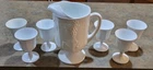 Set of 7!  Milk Glass Pitcher & 6 Wine Goblets Embossed Grape Leaf 64oz Vintage