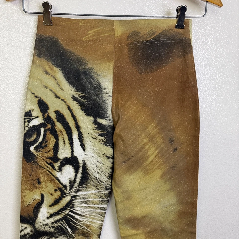 Pantalones De Colección Años 90 Y2K BeBe Bootcut Talla S Marrón Gráfico Tigre Gato Brillo Novedad Foto 4 de 4
