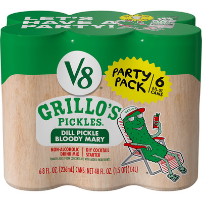 V8 Grillo's Pickles Dill Pickle Bloody Mary Mix, 8 fl oz Can, 6 Count