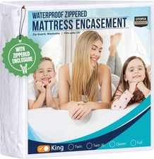 Absorbent Six-Sided Mattress Cover, Zippered Mattress Encasement Bed Bug an