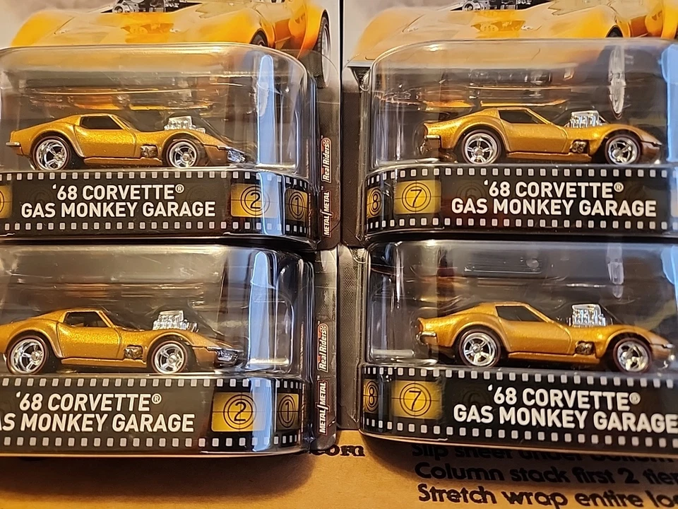 2018 🔥Hot Wheels X4 50th Retro Gas Monkey 🔥 Garage Gold 1968 Corvette Foto 2 de 4