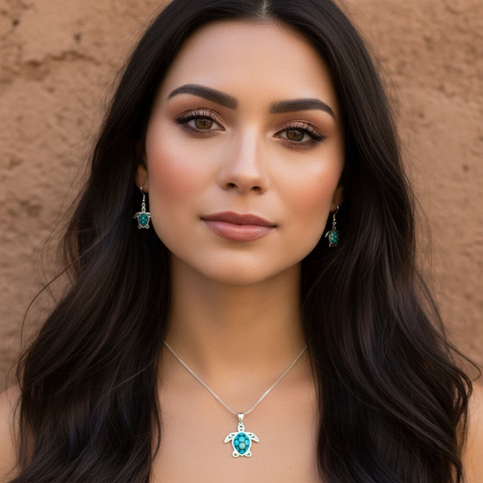 Collar Turquesa Joyería Tortuga Marina: Joyería de Plata Esterlina - Nativo Americano Foto 3 de 4