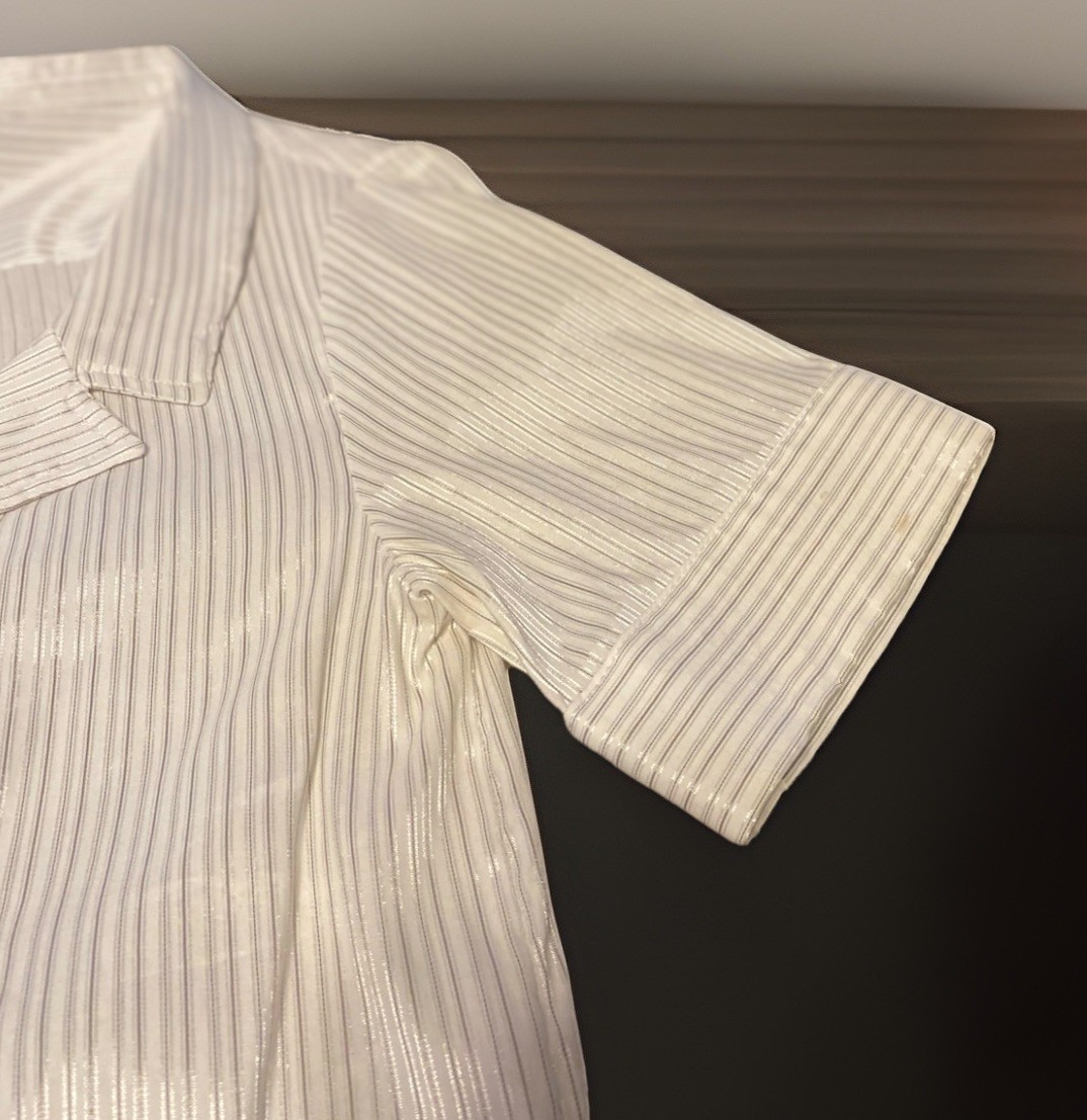 ZARA BASIC Metallic Pinstripe V-Neck White Tunic … - image 8