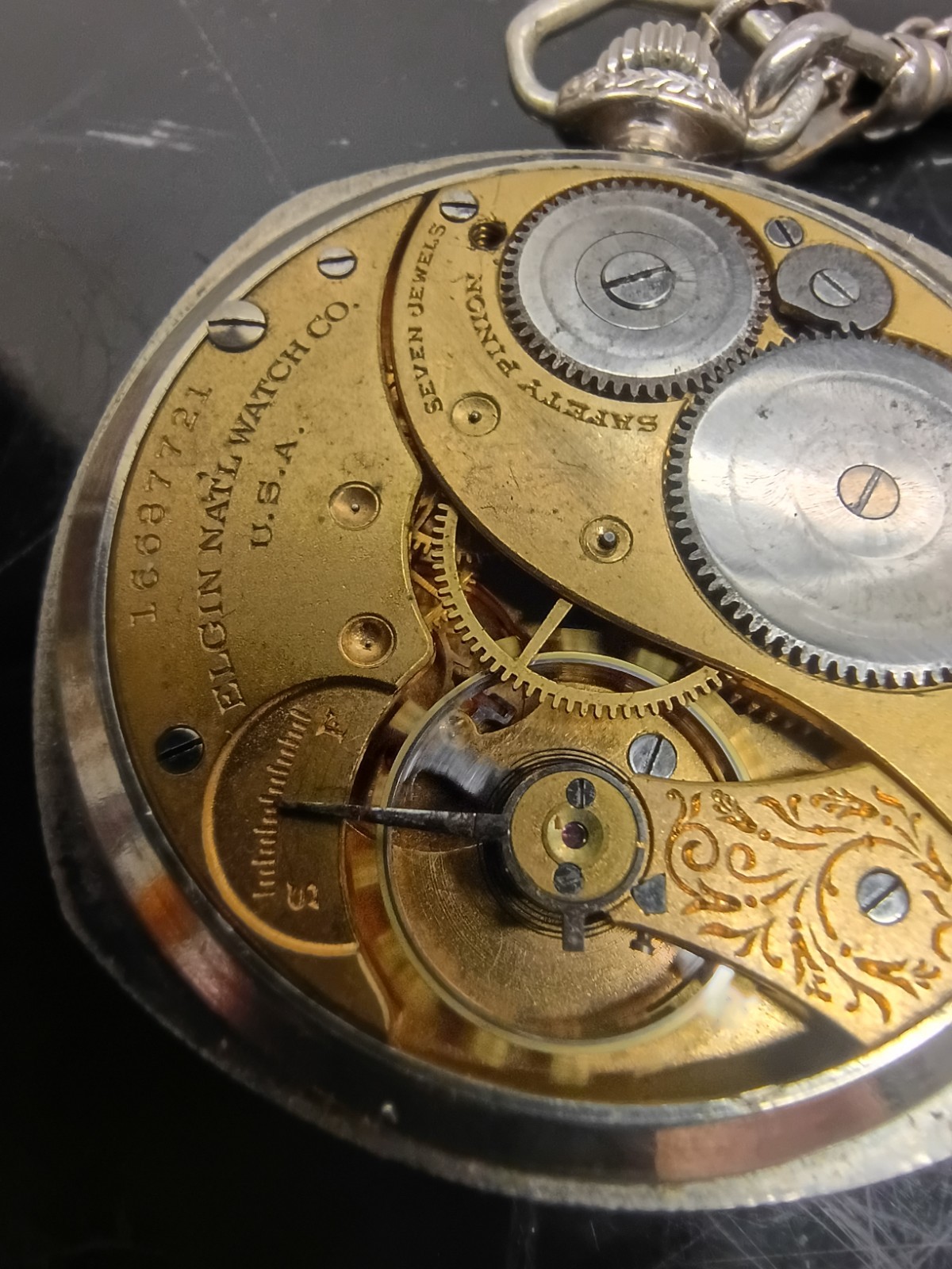 elgin octagonal shape pocket watch with chain - image 2