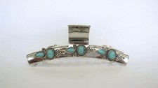 Long shiny turquoise blue silver boho design metal native tribal hair claw clip