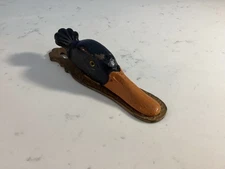 RARE ANTIQUE MALLARD DUCK GLASS EYES PAINED LETTER BILL HOLDER CLIP MUST SEE NR