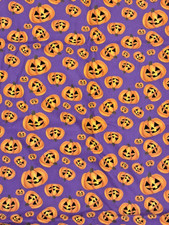 Halloween happy pumpkins cotton sew quilt fabric bhy x 44"w purple black orange