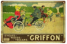 Vintage Style Metal Sign Griffon Cycle Motos Tricars 12x18