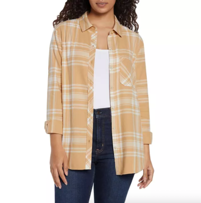 #ad Gap Women#x27;s Soft Long Sleeve Hi Low Hem Relaxed Fit Flannel $14.95