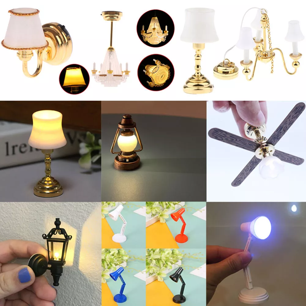 1 12 Miniature Dollhouse Ceiling Lamp Wall Light Mini LED Desk Lamp Pretend Play