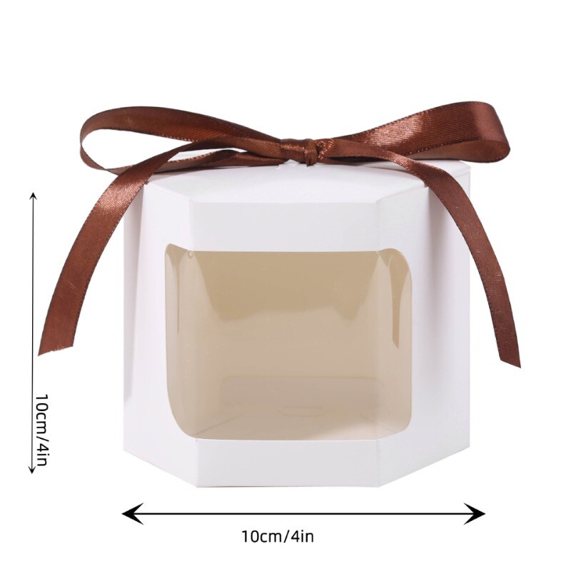 25PCS Small Cake Gift Box with Ribbon Bow Cookies Dessert Muffin Packaging Cases